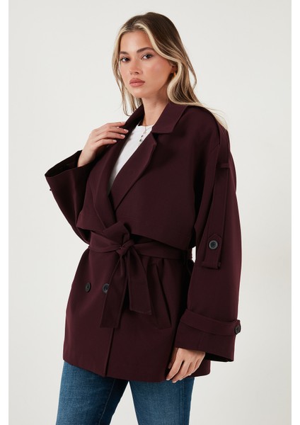 Relaxed Fit Kruvaze Yaka Düğmeli Astarlı Trençkot Bayan Trençkot 6839580 indirimleri
