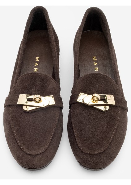 Kadın Loafer Acı Kahve Hakiki Deri Tokalı Makosen Günlük Ayakkabı Nador Kahve Süet