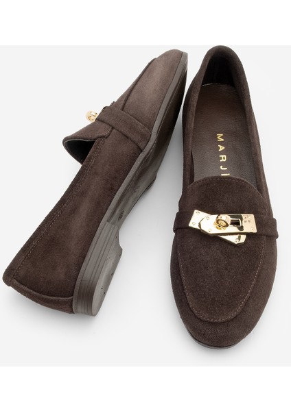 Kadın Loafer Acı Kahve Hakiki Deri Tokalı Makosen Günlük Ayakkabı Nador Kahve Süet