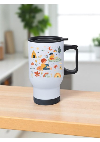 Piknik Baskılı Kulplu Çelik Bardak Termos 450 ml