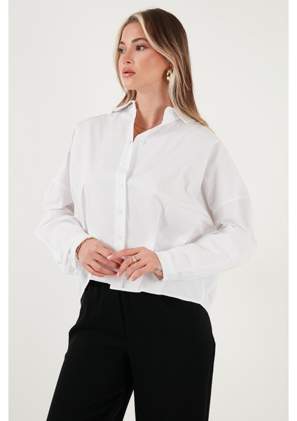 Pamuklu Oversize Önü Kısa Arkası Uzun Klasik Yaka Gömlek Bayan Gömlek 6834985 fırsatları