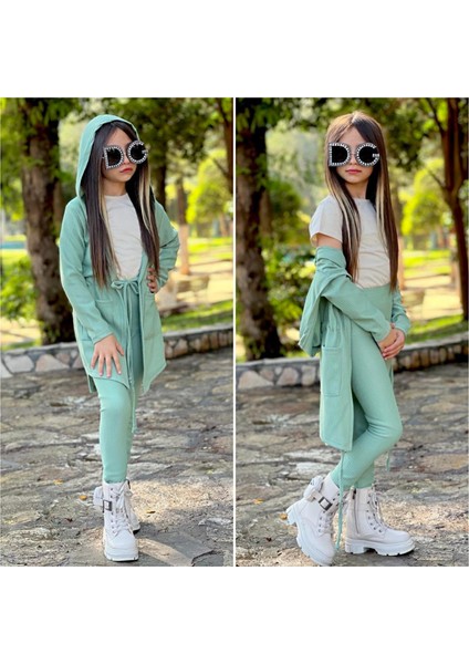 Kız Çocuk Kapşonlu Üst ve Tayt / Kısa Kol Badi