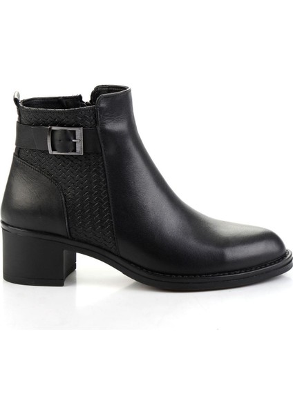 Siyah Siyah Hakiki Deri Kadın Bot & Bootie K02028733703