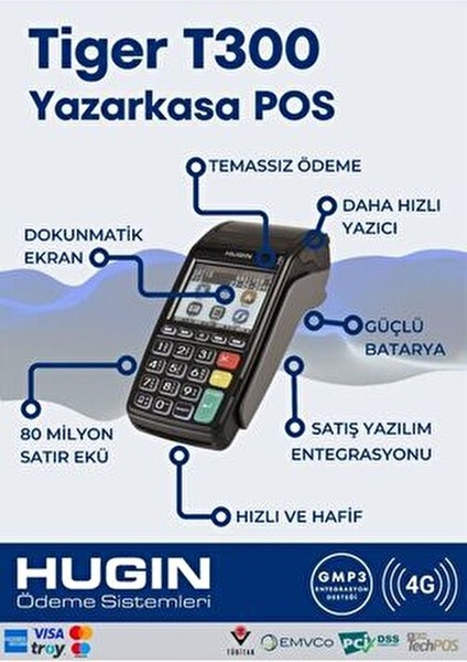 Yazarkasa T300 4G Mobil Ödeme Cihazı Ergonomik Tasarım 10 Adet Pos Rulosu ile