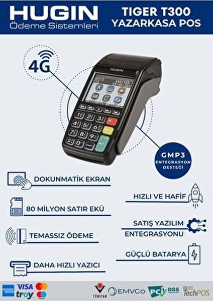 Yazarkasa T300 4G Mobil Ödeme Cihazı Ergonomik Tasarım 10 Adet Pos Rulosu ile