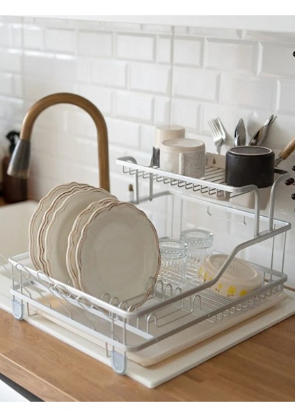 Afilli Alüminyum Bulaşıklık Paslanmaz 2 Katlı Bardak Tabak Kurutma Sepeti fiyatları