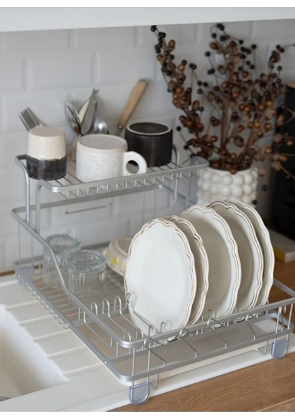 Afilli Alüminyum Bulaşıklık Paslanmaz 2 Katlı Bardak Tabak Kurutma Sepeti modelleri