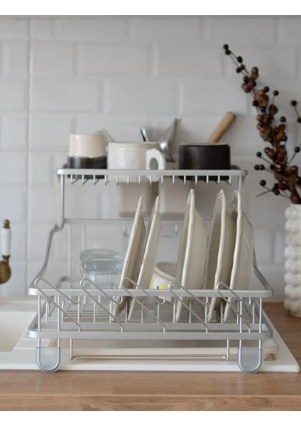 Afilli Alüminyum Bulaşıklık Paslanmaz 2 Katlı Bardak Tabak Kurutma Sepeti fırsatları