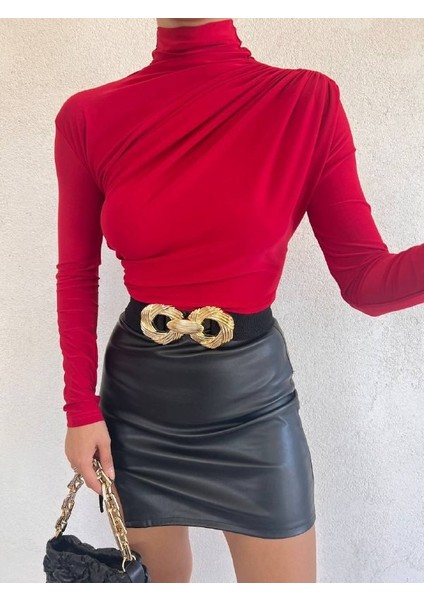 Kadın Yarım Boğaz Büzgülü Sandy Kumaş Bluz modelleri