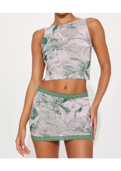 File Alt Üst Etek Takımı , Kadın Gece Giyim Alt Üst Takım