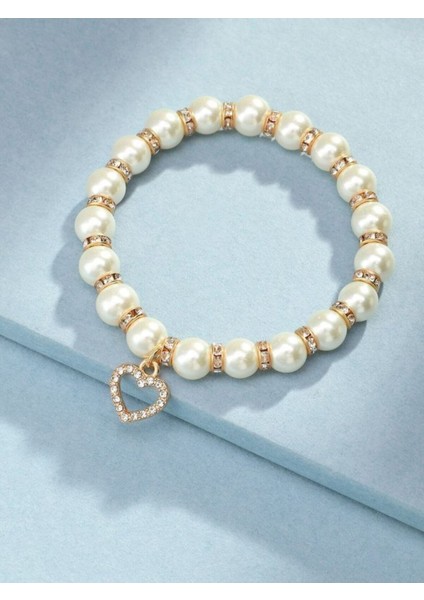 Romantik Dokunuş: Taş Inci Kalp Model Kadın Bileklik