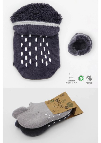 Bistyle 2'li Altı Havlu Sneakers Kaymaz Çorap 20501 Gri-Antrasit indirimleri