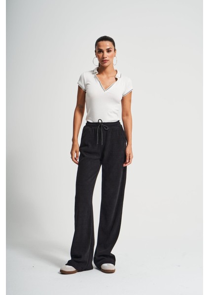 Itsbasic Kadın Siyah Renk 1W41 Ince Fitilli Örme Esnek Kadife Kumaş Pantolon modelleri