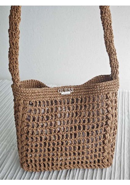 ☕ Solea Nature Hasır El Yapımı Örgü Çanta – Kahverengi Bohem Omuz Çantası