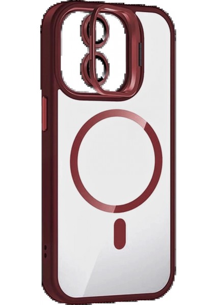 Apple iPhone 11 Remim Lensli Magsafe Standlı Kapak - Bordo