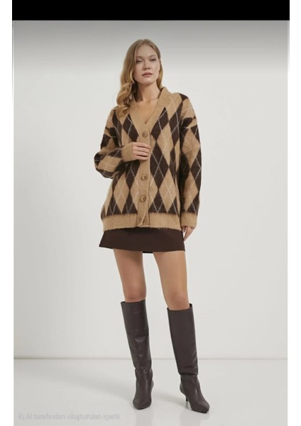 Kadın Ekose Desenli Premium Hırka