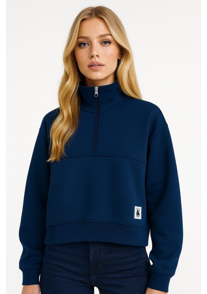 Yarım Fermuarlı Orta Boy Üç Ip Kadın Sweatshirt