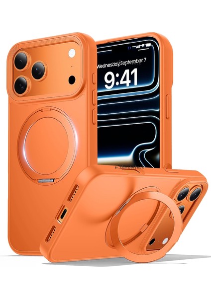 Apple iPhone 17 Pro Max Kılıf Magsafe Halkalı 360 Dönebilen Yüzüklü Standlı Armour Mat Mıknatıslı Kapak
