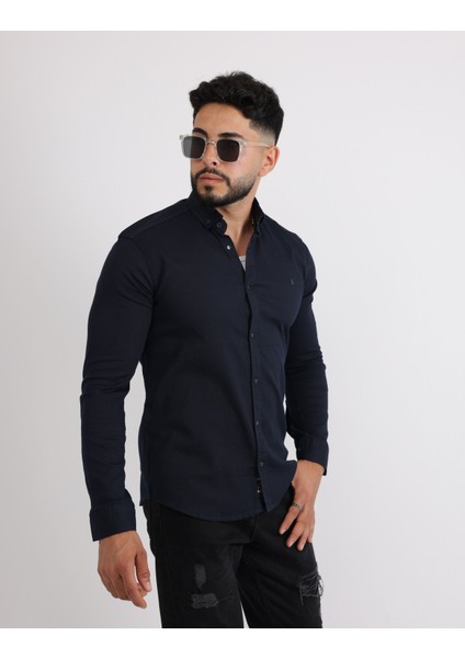 Modern Slim Fit Casual Likralı Pamuklu Armürlü Erkek Gömlek fırsatları