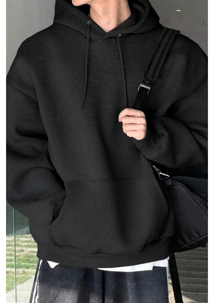 Erkek Sweatshirt Kanguru Cepli Içi Polarlı 3 Iplik Kapüşonlu Oversize sweatshirt Kanguru-Sweatshırt