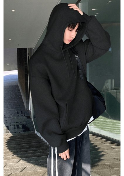 Erkek Sweatshirt Kanguru Cepli Içi Polarlı 3 Iplik Kapüşonlu Oversize sweatshirt Kanguru-Sweatshırt fırsatları