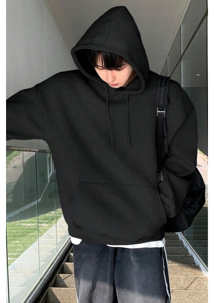 Erkek Sweatshirt Kanguru Cepli Içi Polarlı 3 Iplik Kapüşonlu Oversize sweatshirt Kanguru-Sweatshırt indirimleri