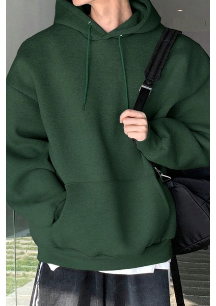 Erkek Sweatshirt Kanguru Cepli Içi Polarlı 3 Iplik Kapüşonlu Oversize sweatshirt Kanguru-Sweatshırt