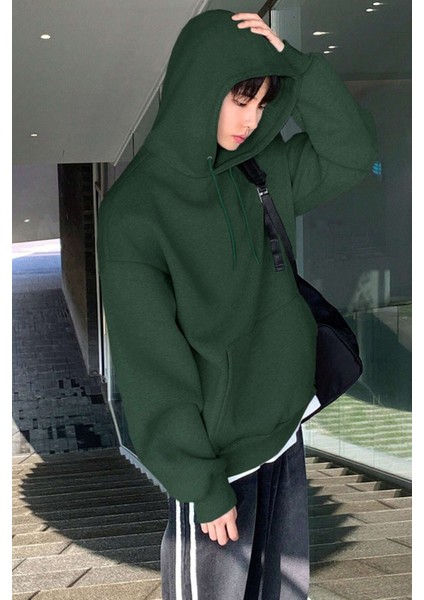 Erkek Sweatshirt Kanguru Cepli Içi Polarlı 3 Iplik Kapüşonlu Oversize sweatshirt Kanguru-Sweatshırt fırsatları