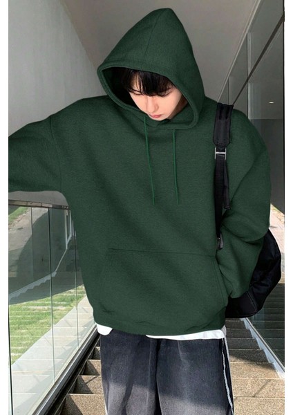 Erkek Sweatshirt Kanguru Cepli Içi Polarlı 3 Iplik Kapüşonlu Oversize sweatshirt Kanguru-Sweatshırt indirimleri