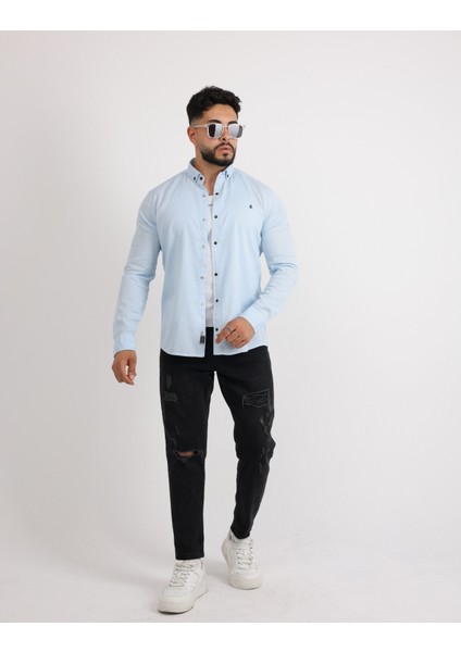 Modern Slim Fit Casual Likralı Pamuklu Armürlü Erkek Gömlek