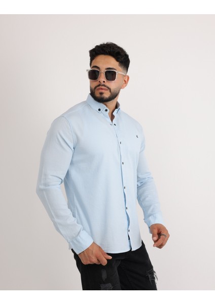 Modern Slim Fit Casual Likralı Pamuklu Armürlü Erkek Gömlek fırsatları