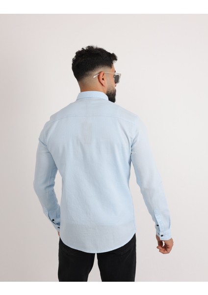 Modern Slim Fit Casual Likralı Pamuklu Armürlü Erkek Gömlek indirimleri