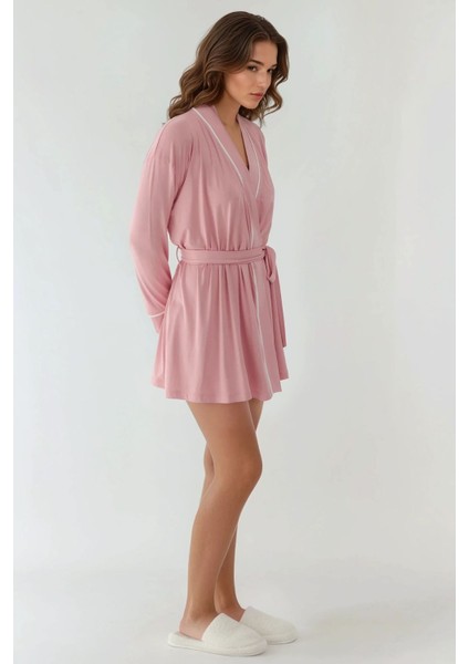 Kadın Ekstra Yumuşak Kuşaklı Örme Sabahlık Pink fiyatları