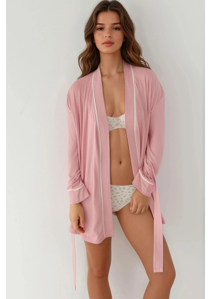 Kadın Ekstra Yumuşak Kuşaklı Örme Sabahlık Pink fırsatları