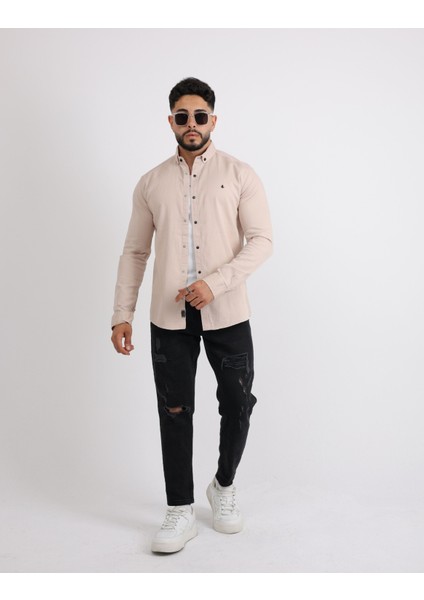 Modern Slim Fit Casual Likralı Pamuklu Armürlü Erkek Gömlek