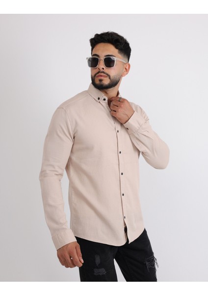 Modern Slim Fit Casual Likralı Pamuklu Armürlü Erkek Gömlek fırsatları