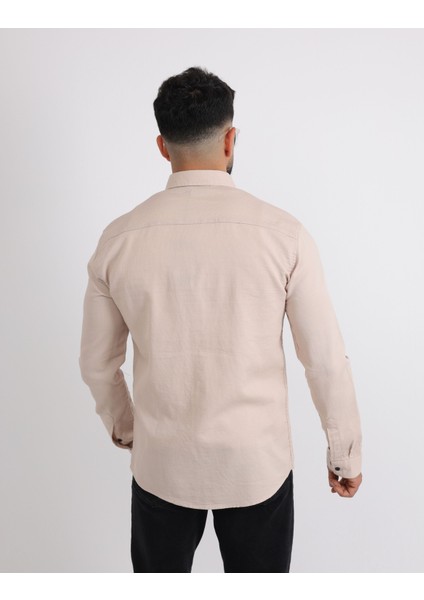 Modern Slim Fit Casual Likralı Pamuklu Armürlü Erkek Gömlek indirimleri