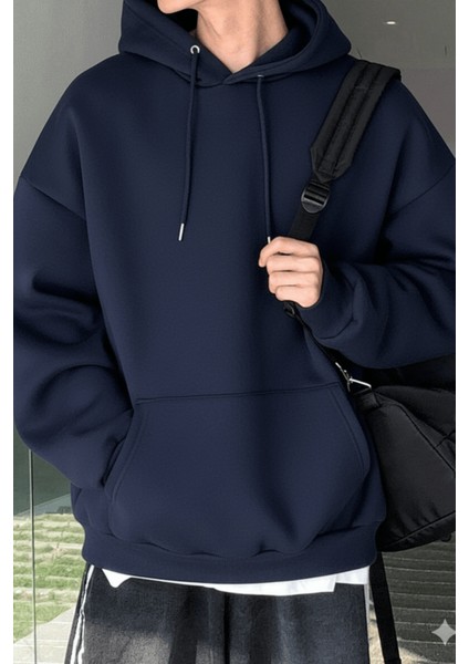 Erkek Sweatshirt Kanguru Cepli Içi Polarlı 3 Iplik Kapüşonlu Oversize sweatshirt Kanguru-Sweatshırt