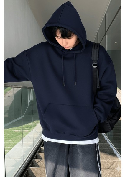 Erkek Sweatshirt Kanguru Cepli Içi Polarlı 3 Iplik Kapüşonlu Oversize sweatshirt Kanguru-Sweatshırt indirimleri