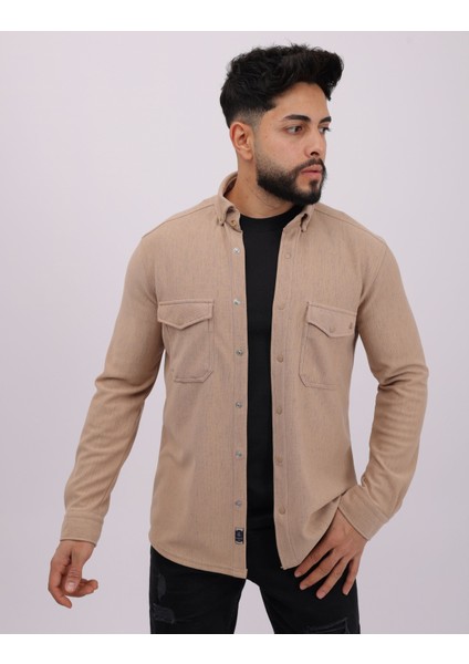 Minimalist Tasarım Likralı Örme Jakarlı Erkek Gömlek
