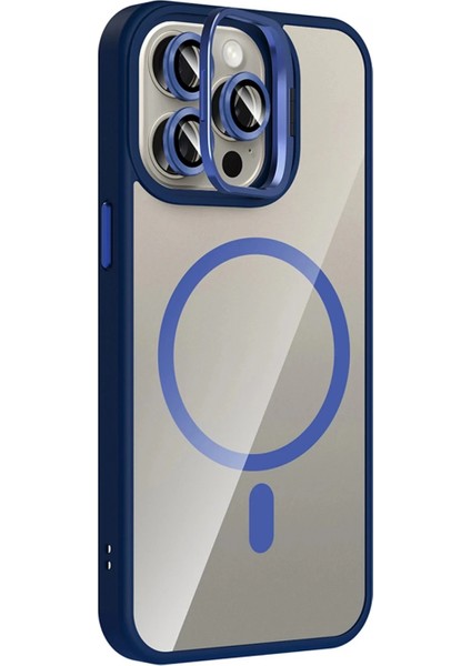 Apple iPhone 15 Pro Max Remim Lensli Magsafe Standlı Kapak - Lacivert fiyatları