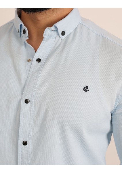 Modern Slim Fit Casual Likralı Pamuklu Armürlü Erkek Gömlek