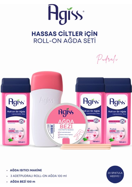 3'lü Kartuş Roll-On Ağda Seti, 100M Ağda Bezi, Hassas Ciltler Için Ağda Makinesi