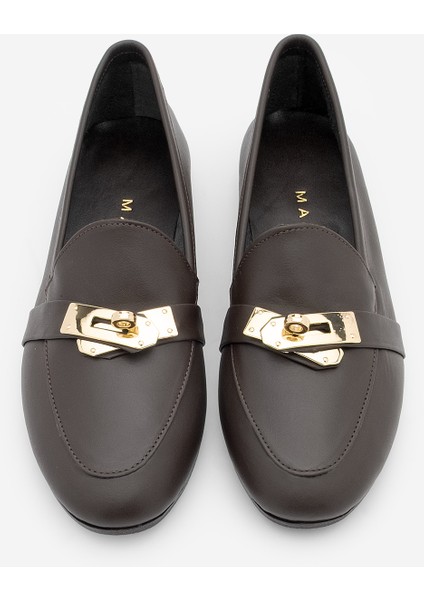 Kadın Loafer Hakiki Deri Tokalı Makosen Günlük Ayakkabı Nador Kahve