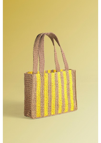 Marla Amber, Kağıt Ip (Rafia), El Örgüsü, Cabana Desenli, Plaj Çantası. fırsatları