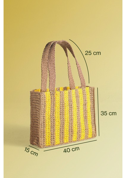 Marla Amber, Kağıt Ip (Rafia), El Örgüsü, Cabana Desenli, Plaj Çantası.