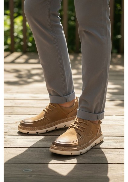 G25K551 Hafif Tasarım Hakiki Nubuk Deri Erkek Camel Kahverengisi Konfor Ayakkabı