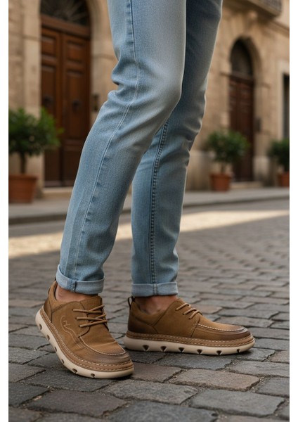 G25K551 Hafif Tasarım Hakiki Nubuk Deri Erkek Camel Kahverengisi Konfor Ayakkabı