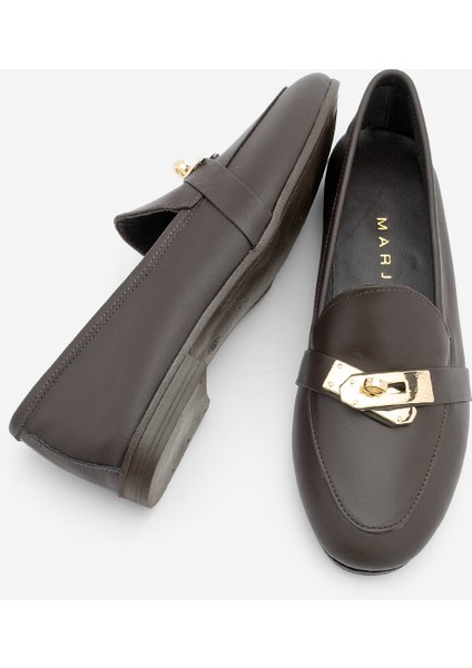 Kadın Loafer Hakiki Deri Tokalı Makosen Günlük Ayakkabı Nador Kahve