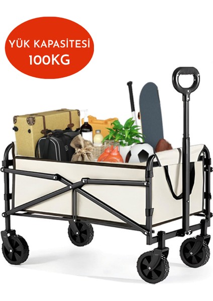 Yeni Nesil Su Geçirmez Katlanır Portatif Vagon El Arabası Kamp Piknik Plaj Pazar Market Koli Yük Paket